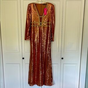 NWT SHEIN Copper Sequin Long Sleeve Gown